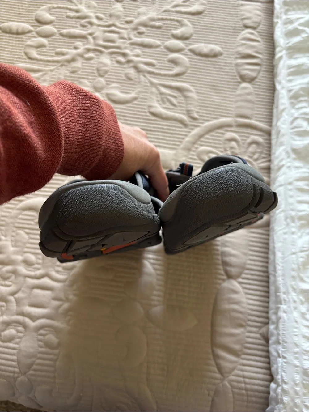 Keen Men's Closed-Toe Slide Sandals in Black with Orange Accents